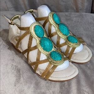 House of Harlow 1960 Gold and Turquoise Sandals women’s size 38.5 (8)